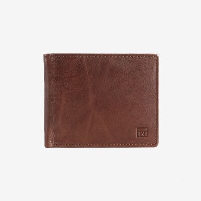 Natural leather wallet for men, brown color, ANTIC-NAPPA/LEATHER Series. DIMENSIONS: 11x9 cm