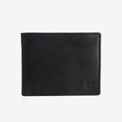 Natural leather wallet for men, black color, ANTIC-NAPPA/LEATHER Series. DIMENSIONS: 11x9 cm