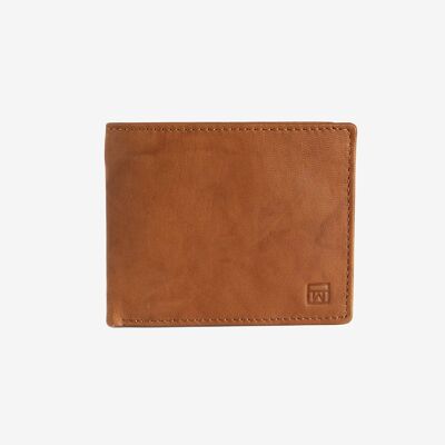 Natural leather wallet for men, leather color, ANTIC-NAPPA/LEATHER Series. DIMENSIONS: 11x9 cm