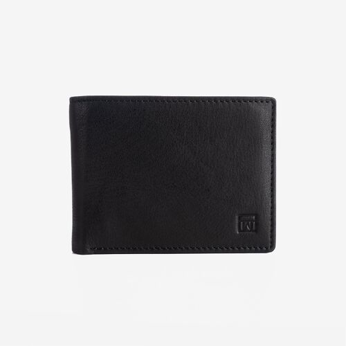 Billetero en piel natural para hombre, color negro, Serie ANTIC-NAPPA/LEATHER. DIMENSIONES: 10.5x8 cm