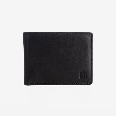 Natural leather wallet for men, black color, ANTIC-NAPPA/LEATHER Series. DIMENSIONS: 10.5x8 cm