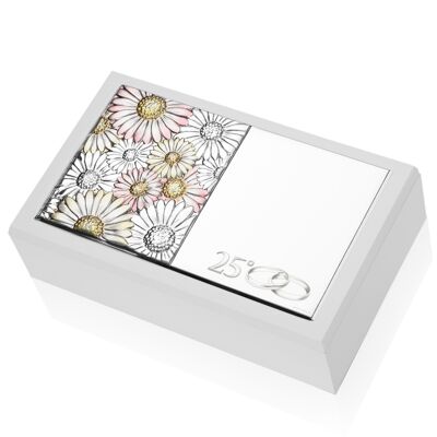 Cofanetto Portagioie 20x12x6 cm Argentato Linea "Daisy Colors" 25° Anniversario