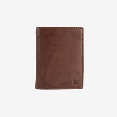 Natural leather wallet for men, brown color, ANTIC-NAPPA/LEATHER Series. DIMENSIONS: 8.5x11.5 cm