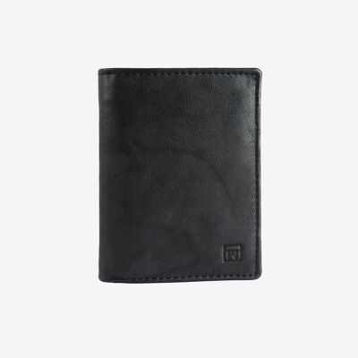 Billetero en piel natural para hombre, color negro, Serie ANTIC-NAPPA/LEATHER. DIMENSIONES: 8.5x11.5 cm