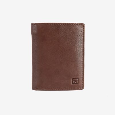 Natural leather wallet for men, brown color, ANTIC-NAPPA/LEATHER Series. DIMENSIONS: 9x11 cm
