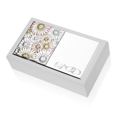 Cofanetto Portagioie 20x12x6 cm Argentato Linea "Daisy Colors" 60° Anniversario