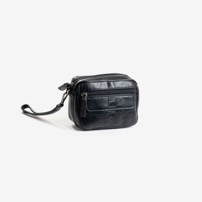 Beauty case piccolo per uomo, nero, Collezione Nappa - 16x12x7 cm