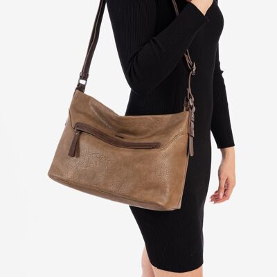 Shoulder bag, taupe color, Lunda Series. 32x22x15cm