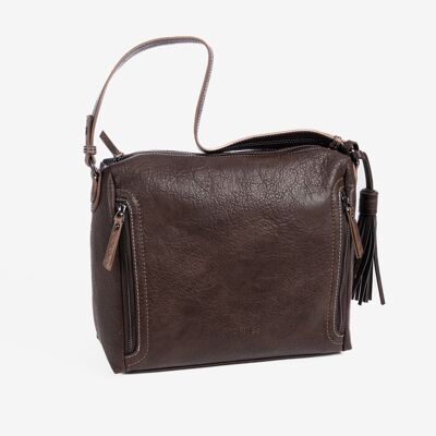 Shoulder bag with crossbody strap, brown color, Andratx Series. 30x23x11cm