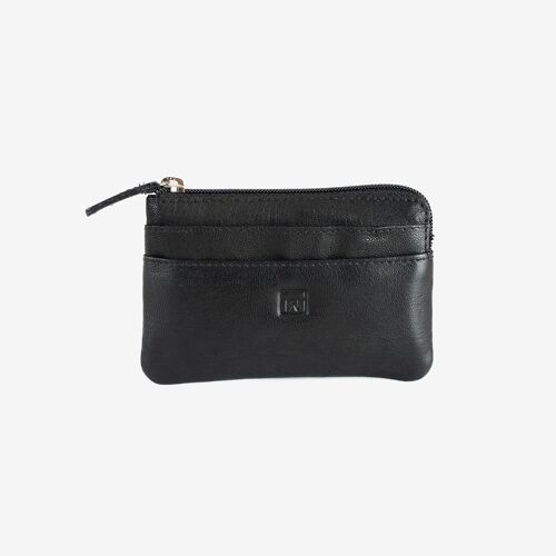 Monedero en piel natural para hombre, color negro, Serie ANTIC-NAPPA/LEATHER. DIMENSIONES: 11x7 cm