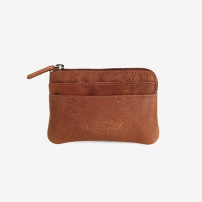 Monedero en piel natural para hombre, color cuero, Serie ANTIC-NAPPA/LEATHER. DIMENSIONES: 11x7 cm