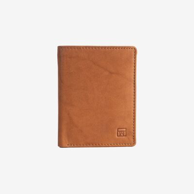 Natural leather wallet for men, leather color, ANTIC-NAPPA/LEATHER Series. DIMENSIONS: 8.5x11 cm