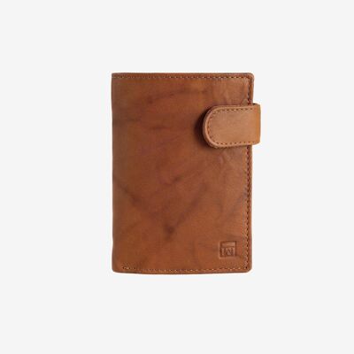 Billetero en piel natural para hombre, color cuero, Serie ANTIC-NAPPA/LEATHER. DIMENSIONES: 9x12 cm