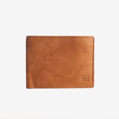 Natural leather wallet for men, leather color, ANTIC-NAPPA/LEATHER Series. DIMENSIONS: 10.5x8 cm