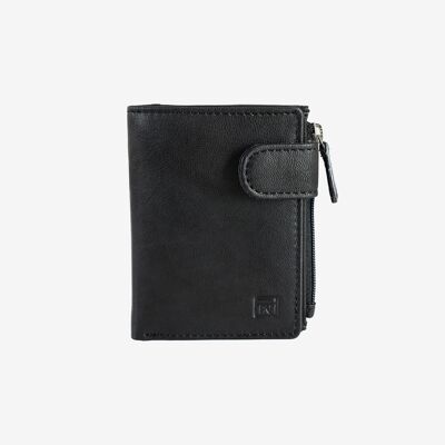 Natural leather wallet for men, black color, ANTIC-NAPPA/LEATHER Series. DIMENSIONS: 8x10.5 cm