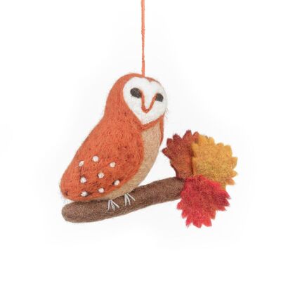 Handmade Felt Bryony Barn Owl Hanging Autumnal Decoration