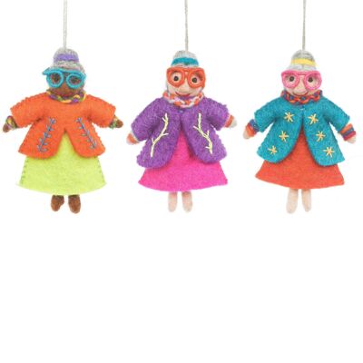 Handmade Felt Groovy Grannies Hanging Decoration