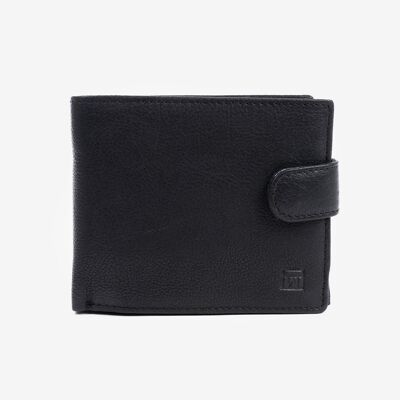 Black wallet, Wash leather Wallets Collection - Horizontal, closed with click - 11x9 cm