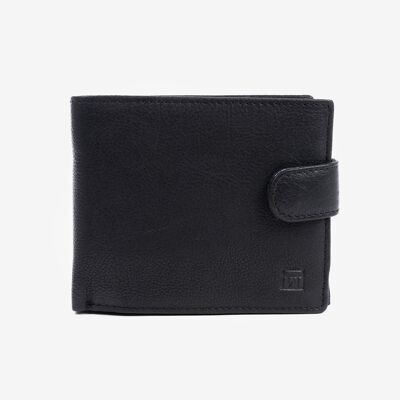 Portafoglio nero, Collezione Portafogli in pelle Wash - Orizzontale, chiuso a scatto - 11x9 cm