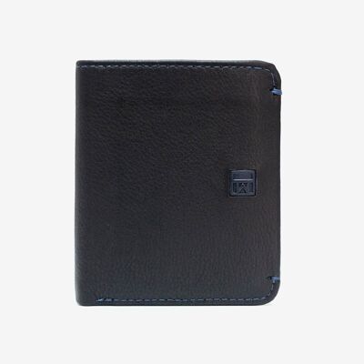 Leather wallet, black color, New Nappa Collection. 8.5x10cm
