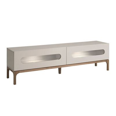 GRAY AND WALNUT WOOD TV CABINET 3242 WITH INTERIOR LIGHTING
