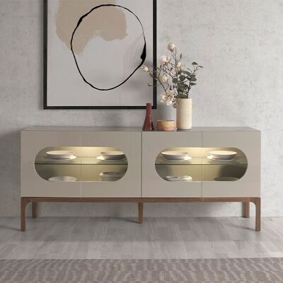 GRAY AND WALNUT WOODEN SIDEBOARD 3241 WITH INTERIOR LIGHTING