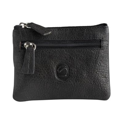 Portamonete in pelle nera, Collezione Wash Leather Wallets - 10,5x7,5 cm