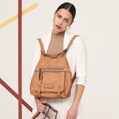 Damenrucksack, helle Lederfarbe, Backpacks Series - Anti-Diebstahl - 26x27x12 cm