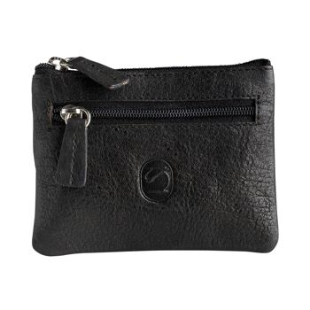 Porte-monnaie en cuir noir, Collection Wash Leather Wallets - 13x9 cm