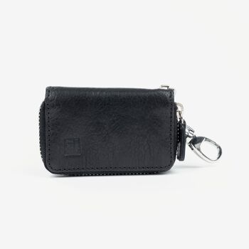 Porte-clés en cuir noir, Collection Wash Leather Wallet - 5x8 cm 1