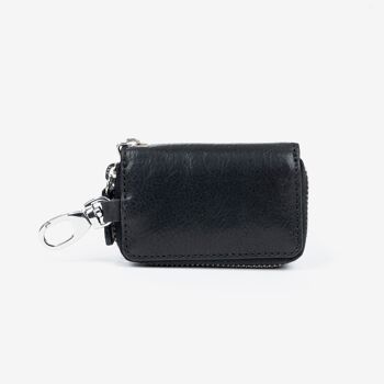 Porte-clés en cuir noir, Collection Wash Leather Wallet - 5x8 cm 3