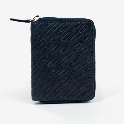 Portefeuille en cuir, couleur bleue, Emboss Leather Collection - 9x11 cm - Mod.2