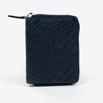 Leather wallet, blue color, Emboss Leather Collection - 9x11 cm - Mod. 2