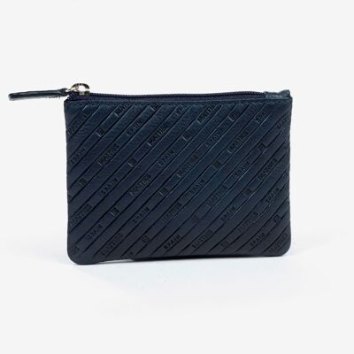 Porte-monnaie en cuir, coloris bleu, Collection Emboss Leather - 11x8 cm