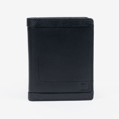Portafoglio in pelle, colore nero, Collezione Caribu Leather - 9x11 cm