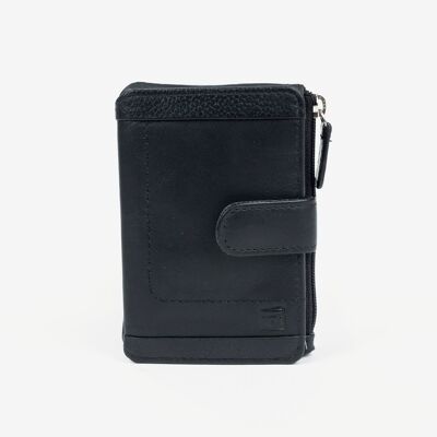 Portafoglio in pelle, colore nero, Collezione Caribu Leather - 7,5x11 cm