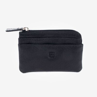 Portamonete in pelle nera, Collezione Wash Leather Wallets - 11x7 cm