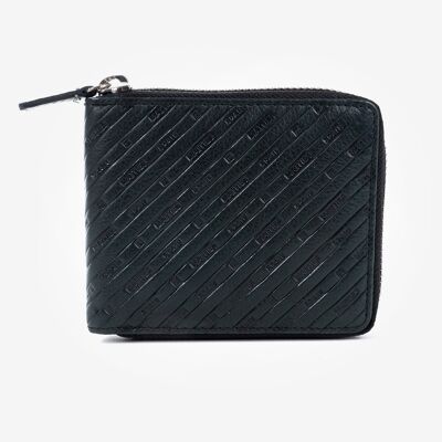 Portefeuille en cuir, coloris noir, Emboss Leather Collection - 11x9 cm