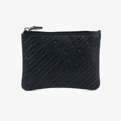 Porte-monnaie en cuir, coloris noir, Collection Emboss Leather - 11x8 cm