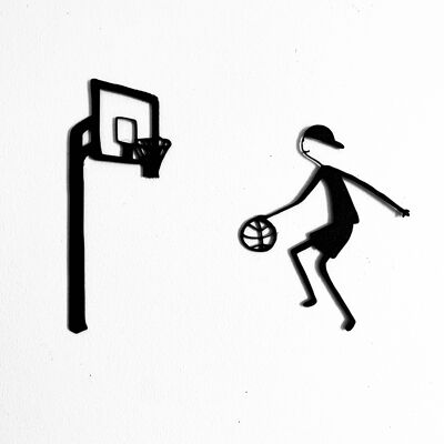 Basketballspieler und sein Korb, Wanddekoration aus biologischem Anbau