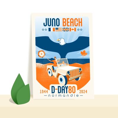 Cartolina "Juno-Beach" - D-Day 80 - commemorazione dello sbarco in Normandia - illustrazione