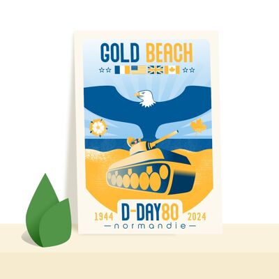 Cartolina "Gold-Beach" - D-Day 80 - commemorazione dello sbarco in Normandia - illustrazione