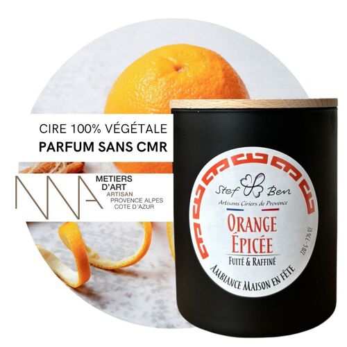 Bougie parfumée ORANGE ÉPICÉE, coulée à la main par des ciriers d'art