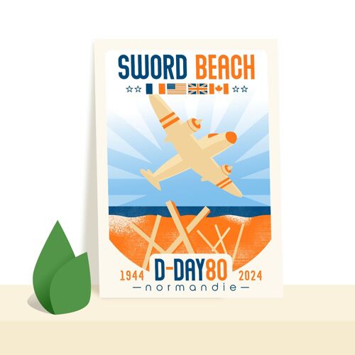 Carte postale "Sword-Beach" - D-Day 80 - commémoration du débarquement Normandie - illustration (10 cm)