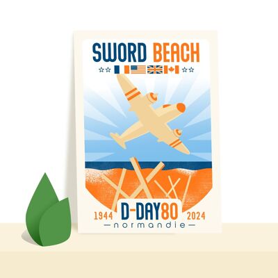Postal "Sword-Beach" - Día D 80 - conmemoración del desembarco de Normandía - ilustración (10 cm)