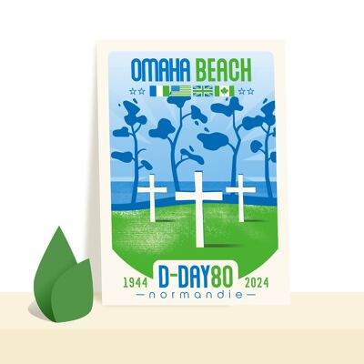 Postal "Omaha-Beach" - Día D 80 - conmemoración del desembarco de Normandía - ilustración