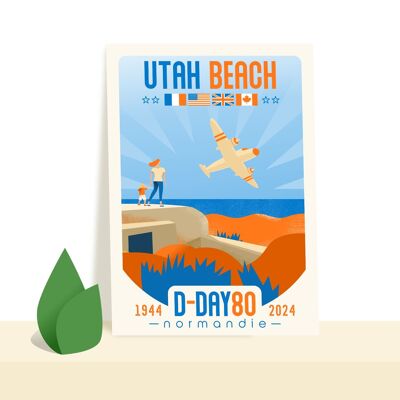 Cartolina "Utah-Beach" - D-Day 80 - commemorazione dello sbarco in Normandia - illustrazione