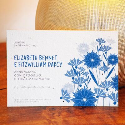 Set of 8 semi-paper wedding invitations - design with cornflowers