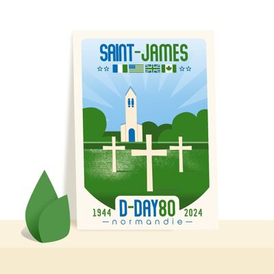Cartolina "Saint-James" - D-Day 80 - commemorazione dello sbarco in Normandia - illustrazione