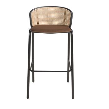 TABOURET EN VELOURS MARRON ET ROTIN 5